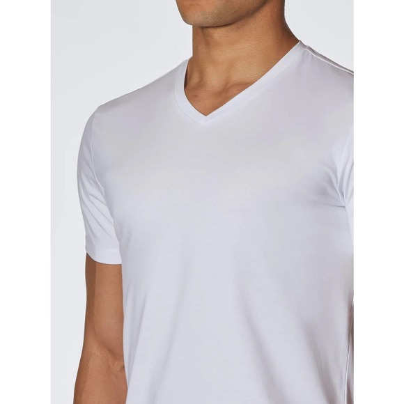 Cuts Clothing Men's Curve Hem V-Neck 4 Way Stretch Tee T-Shirt - White - Picture 5 of 8